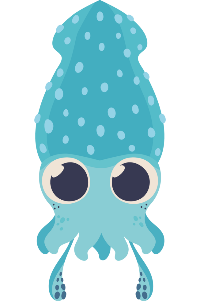 Octopus with big eyes and a blue head illustration icon isolated png