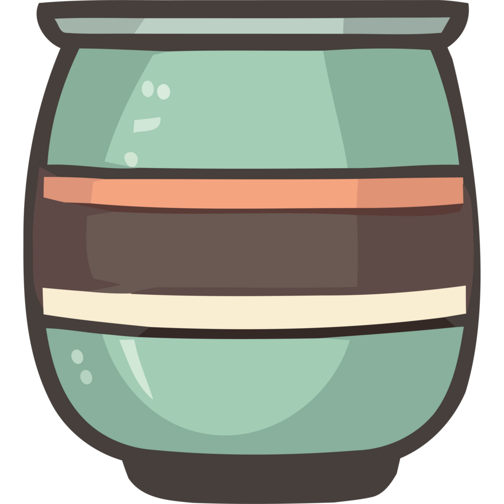 Green and brown pot with a stripe pattern illustration icon isolated png