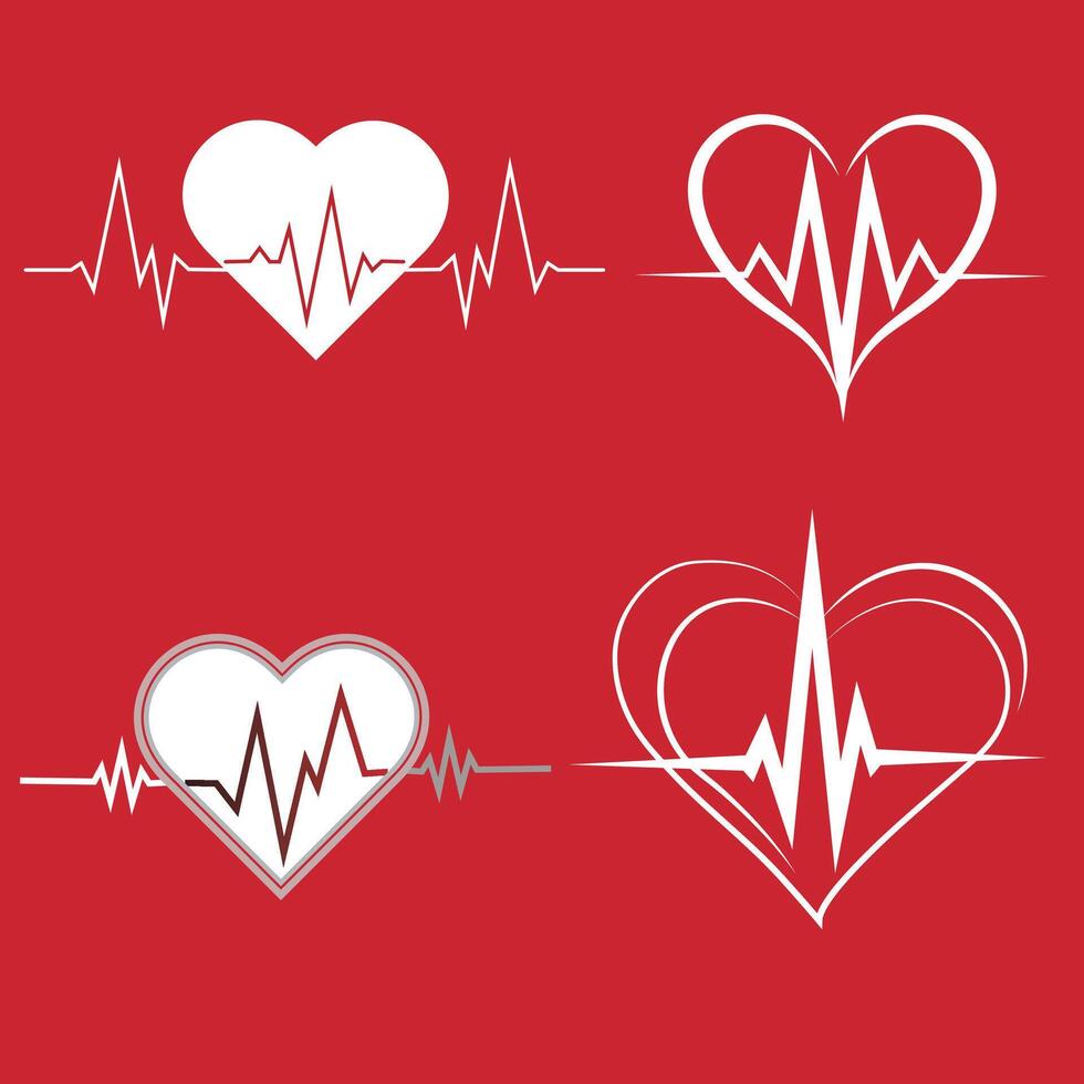 Heart and ECG Line Icons on Red Background vector