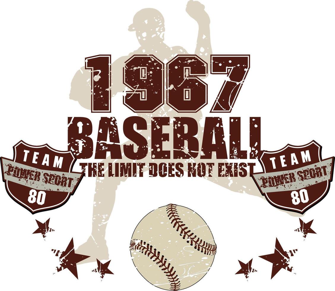 Baseball with star batsman silhouette in the background. The limit does not exist. vector