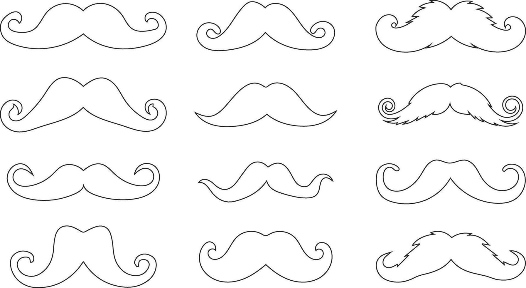 Set of mustache illustrations in simple outline form vector
