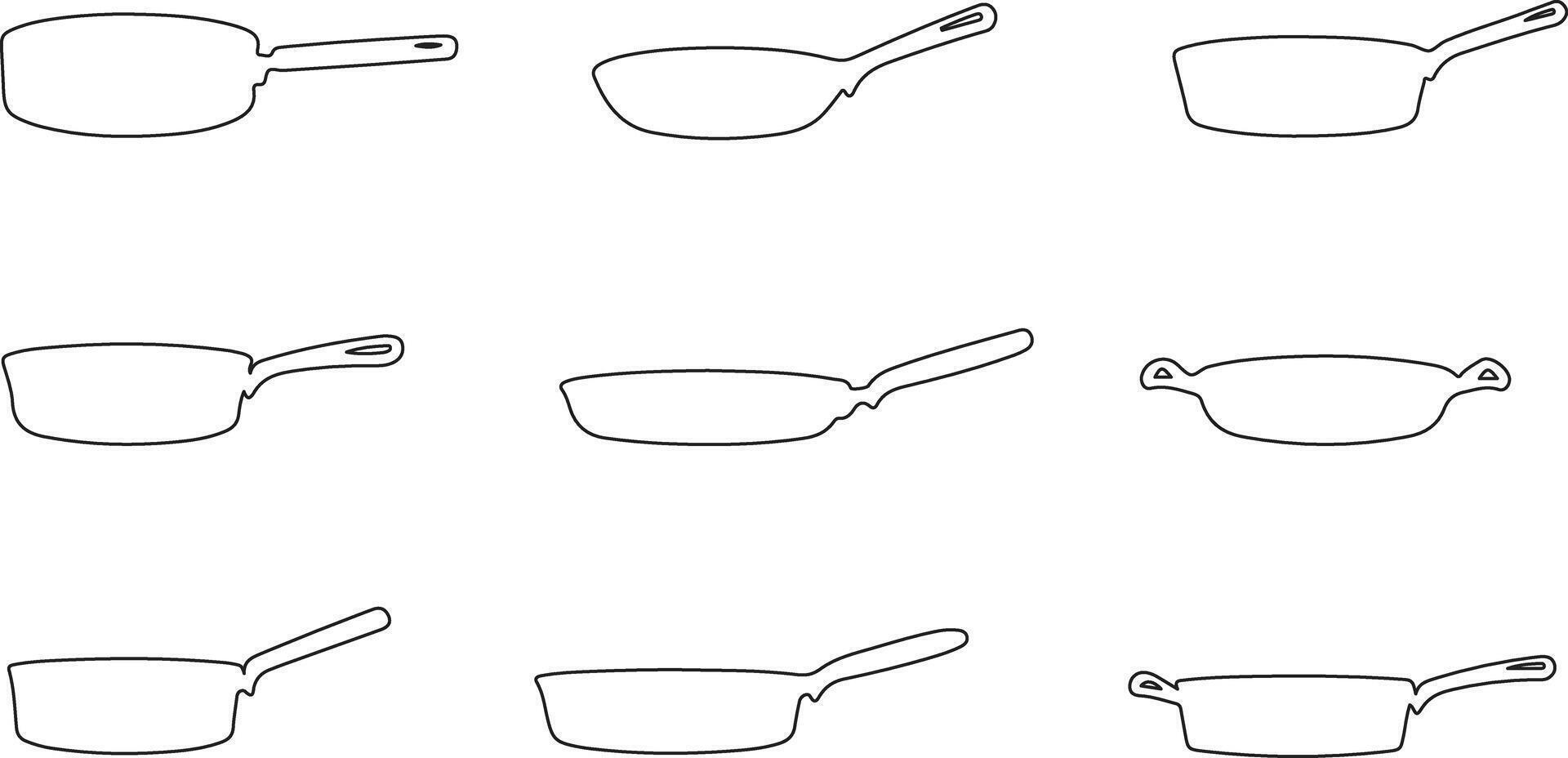 Set of kitchen cookware in outline form with simple design vector