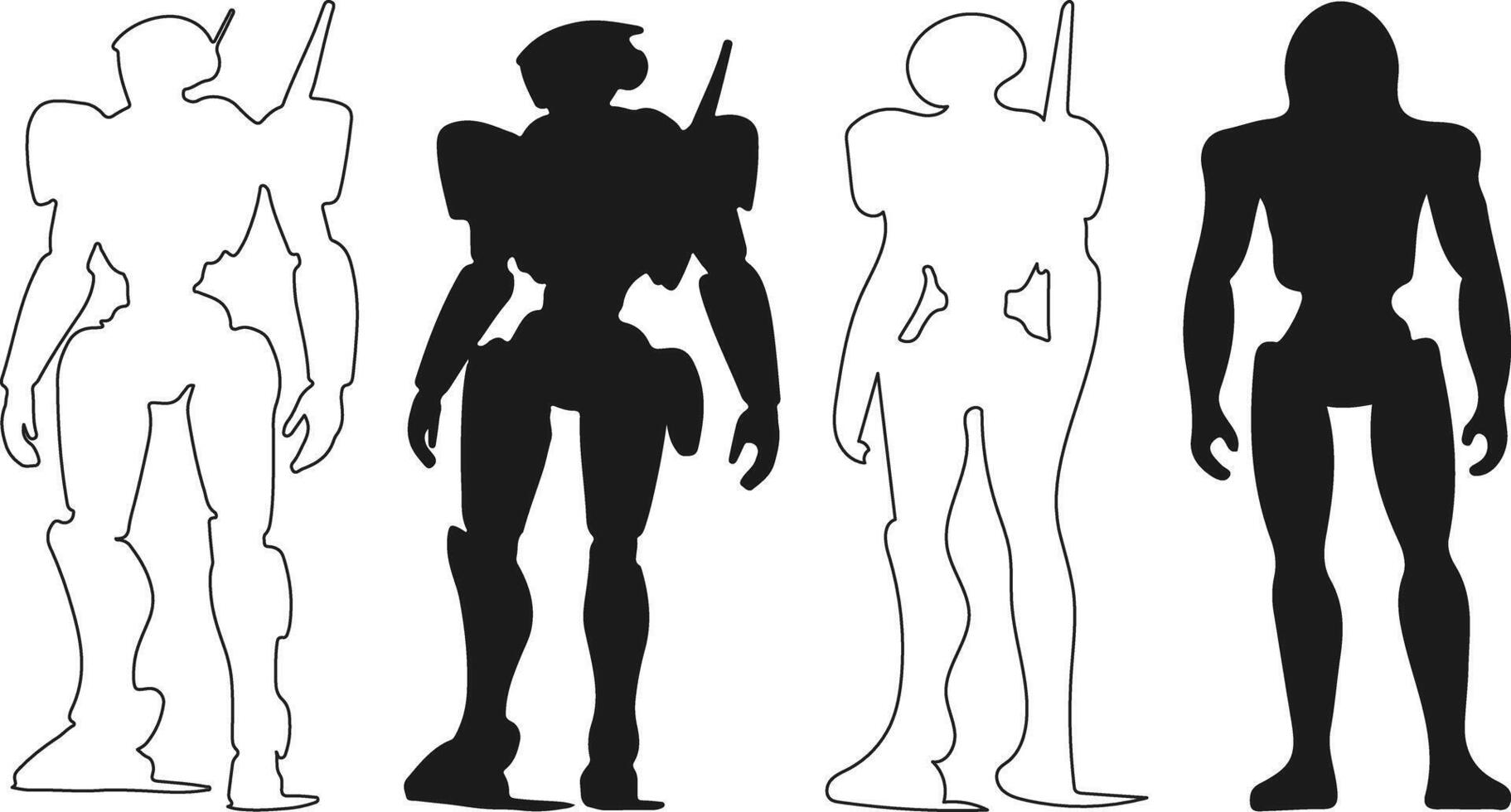 Silhouette of strong man in action pose bundle vector