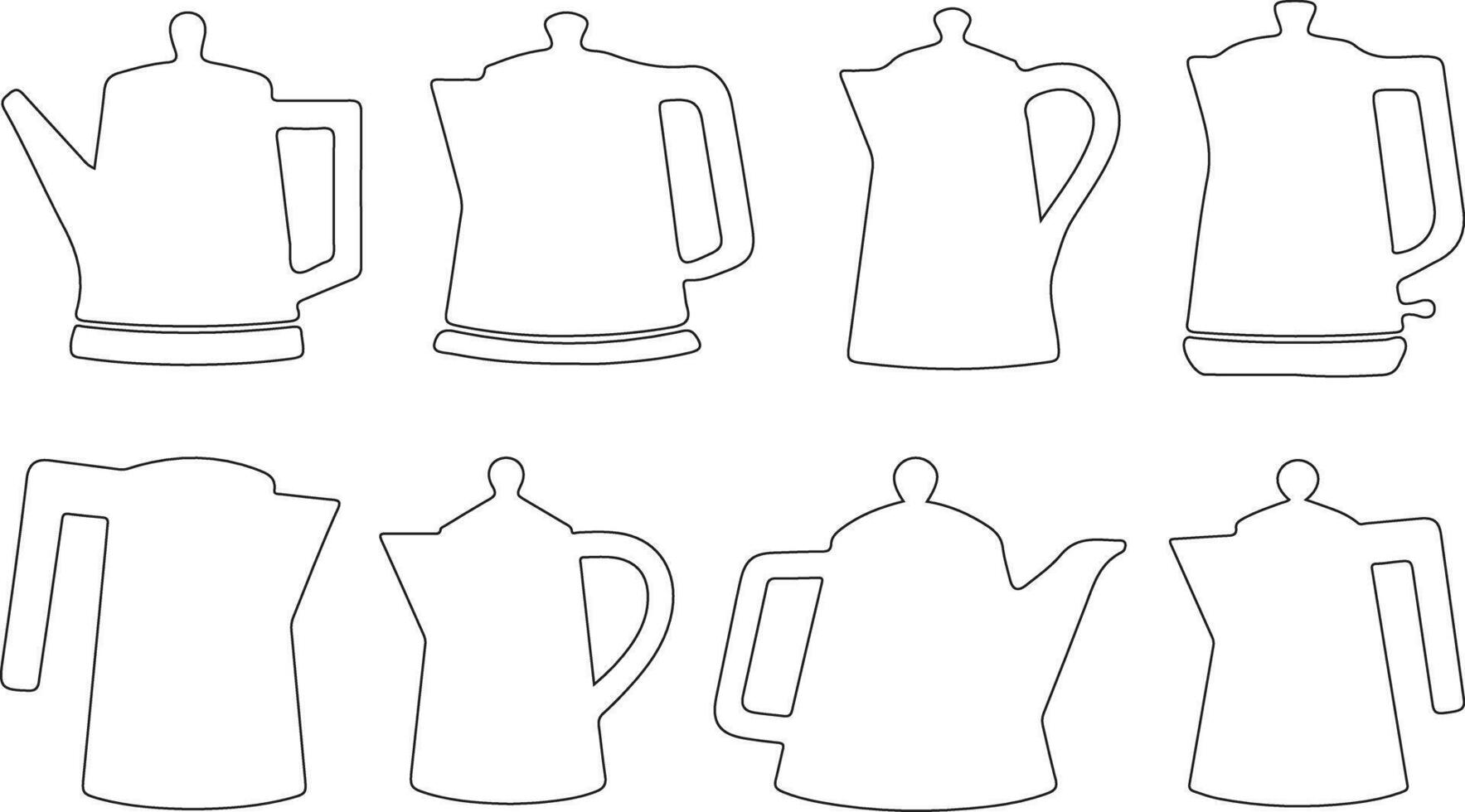 Set of white outline teapots in different shapes and designs vector