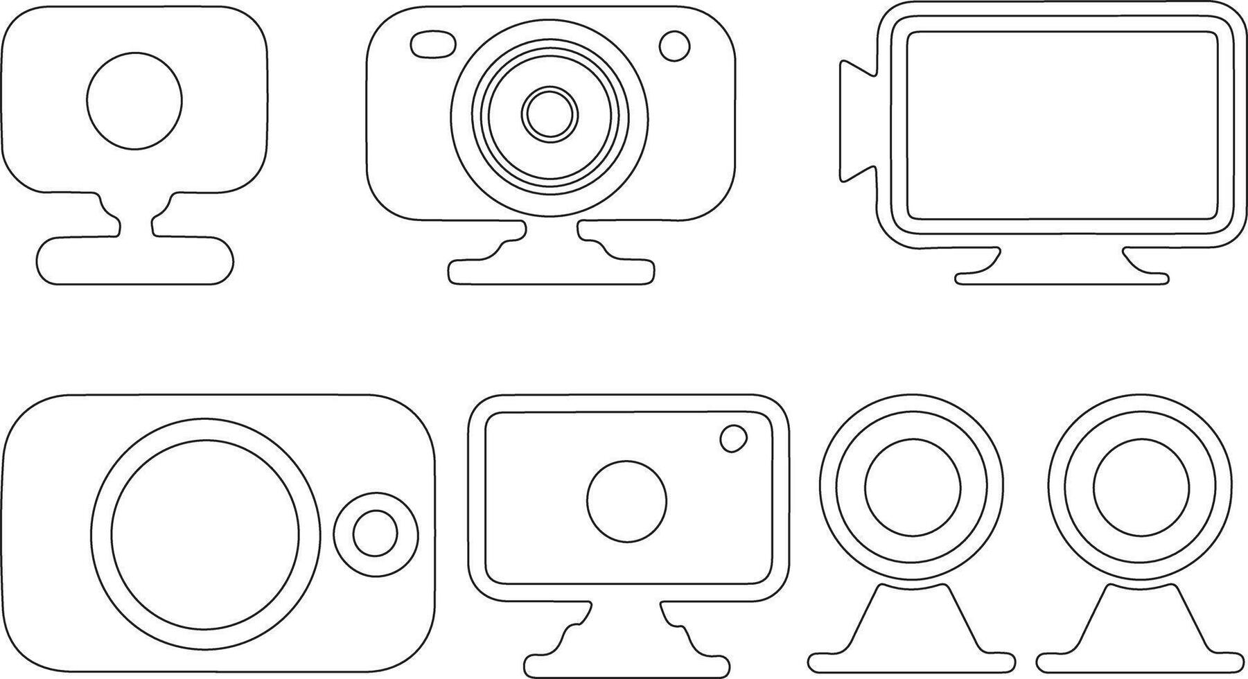 Set of outline illustrations of cameras and monitors in various shapes vector