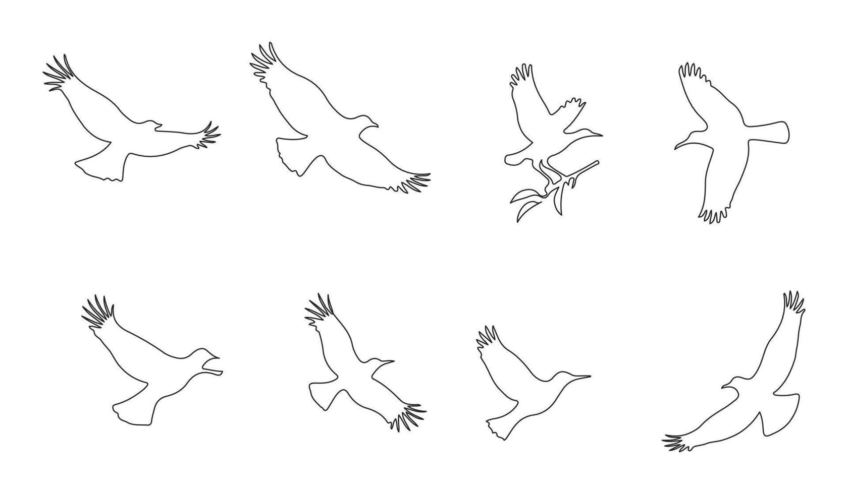 majestic flying birds in a beautiful silhouette bundle, perfect for nature-inspired illustrations, wildlife designs, and artistic projects featuring soaring birds and avian life vector