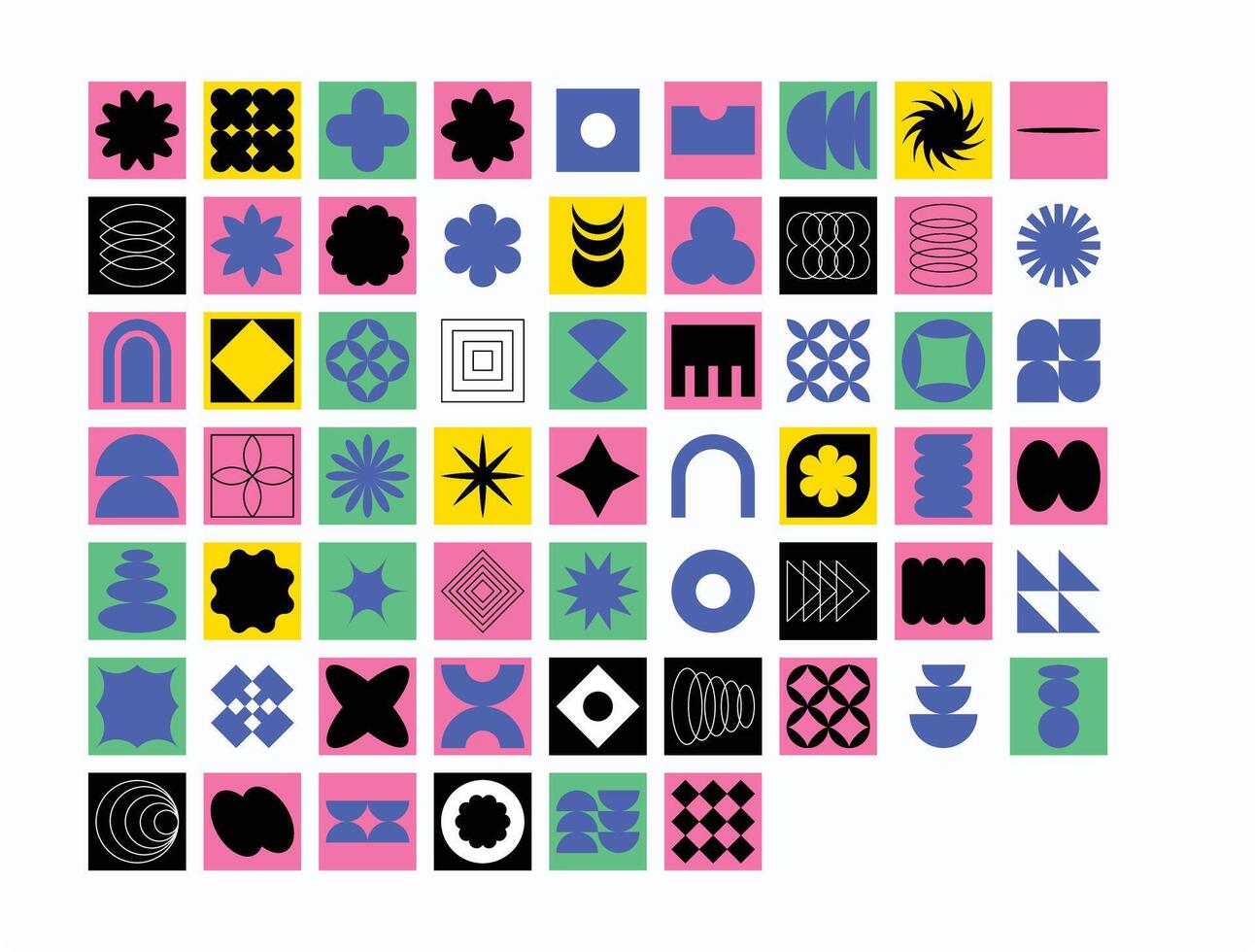 Abstract Geometric Shapes with Stars, Flowers and Light Sparks Filled Color Creative Design vector