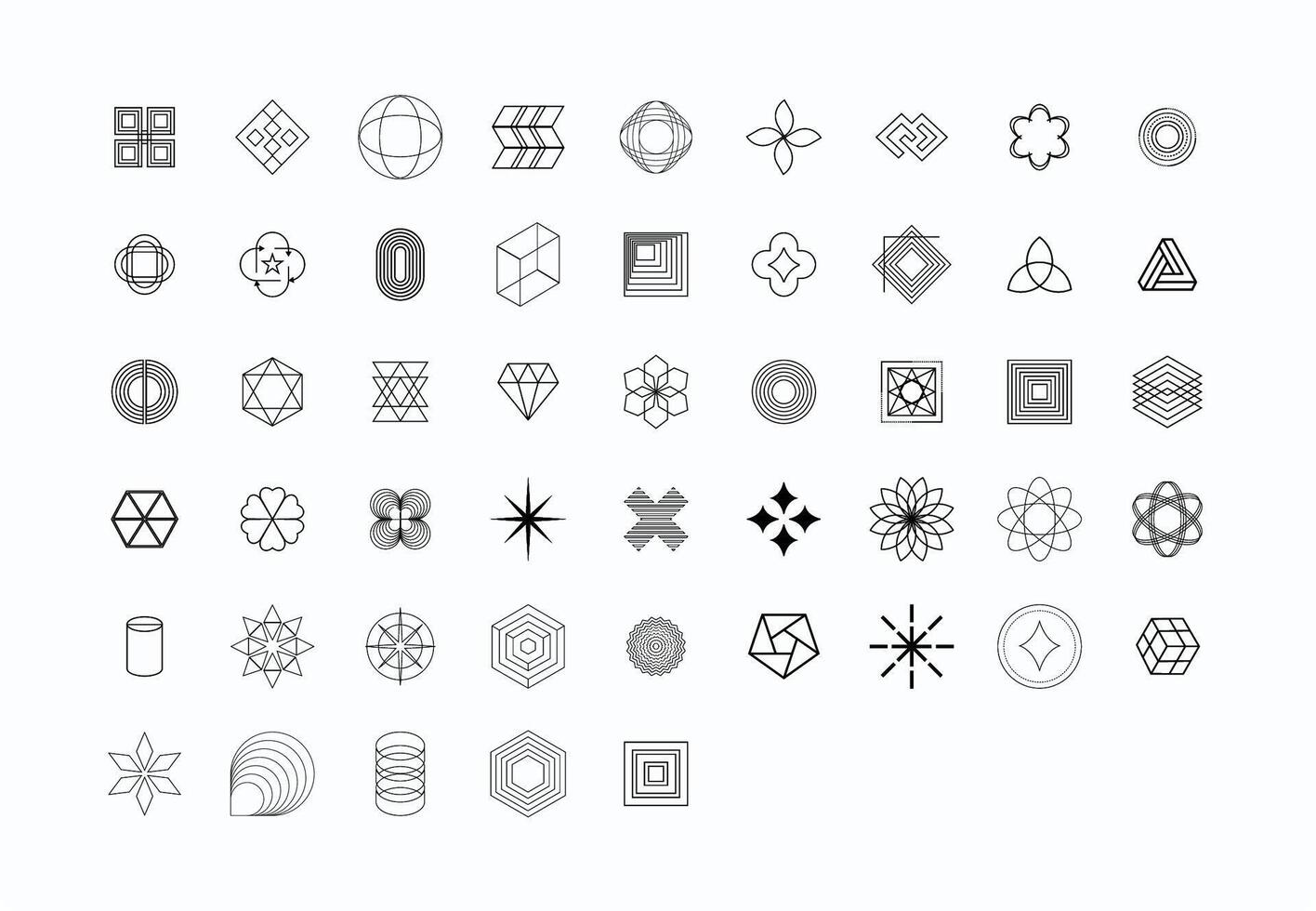 Abstract Wireframe Retro Geometric Shapes Collection vector