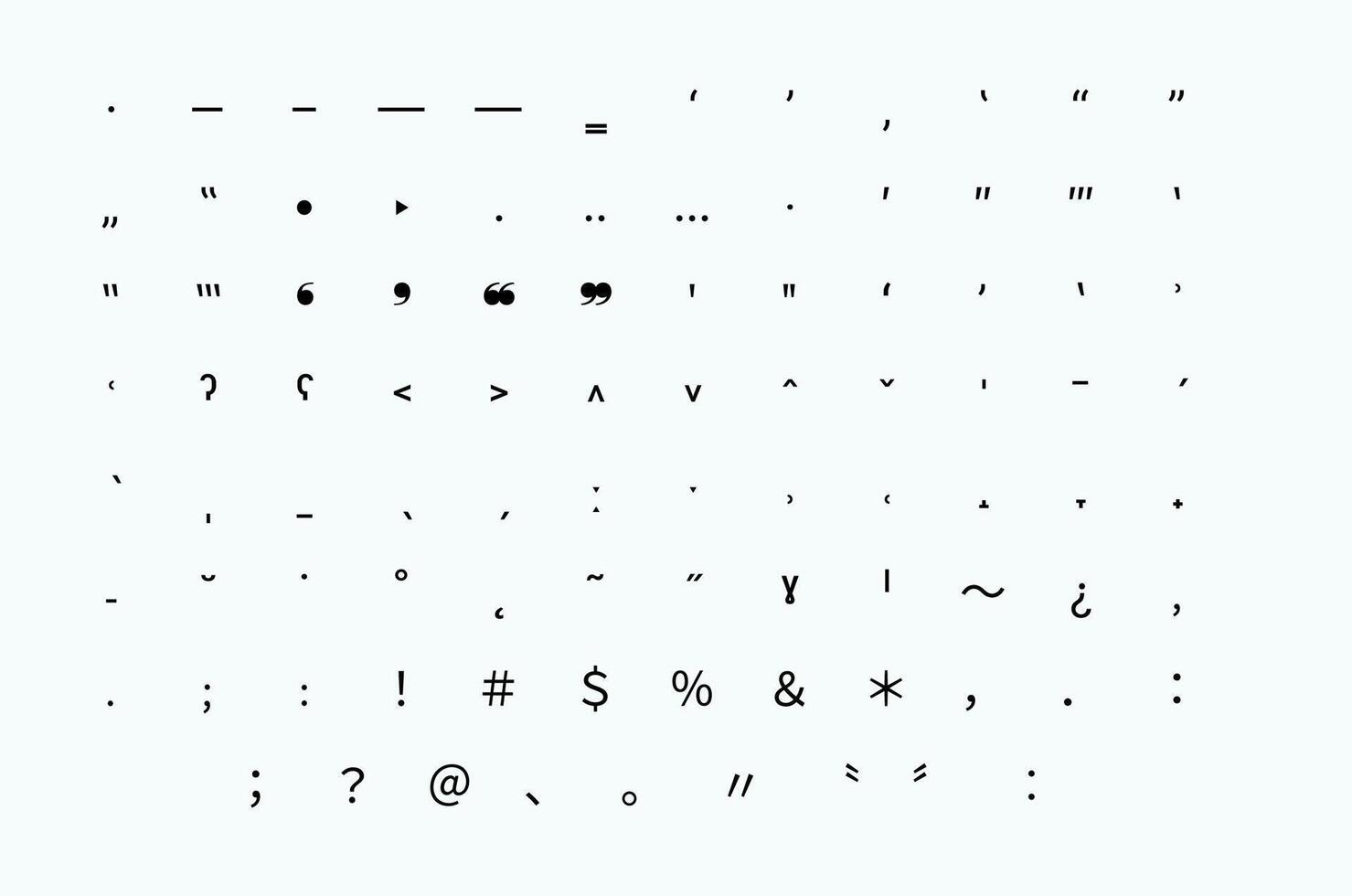 English Special Characters Symbols and Glyphs Collection vector