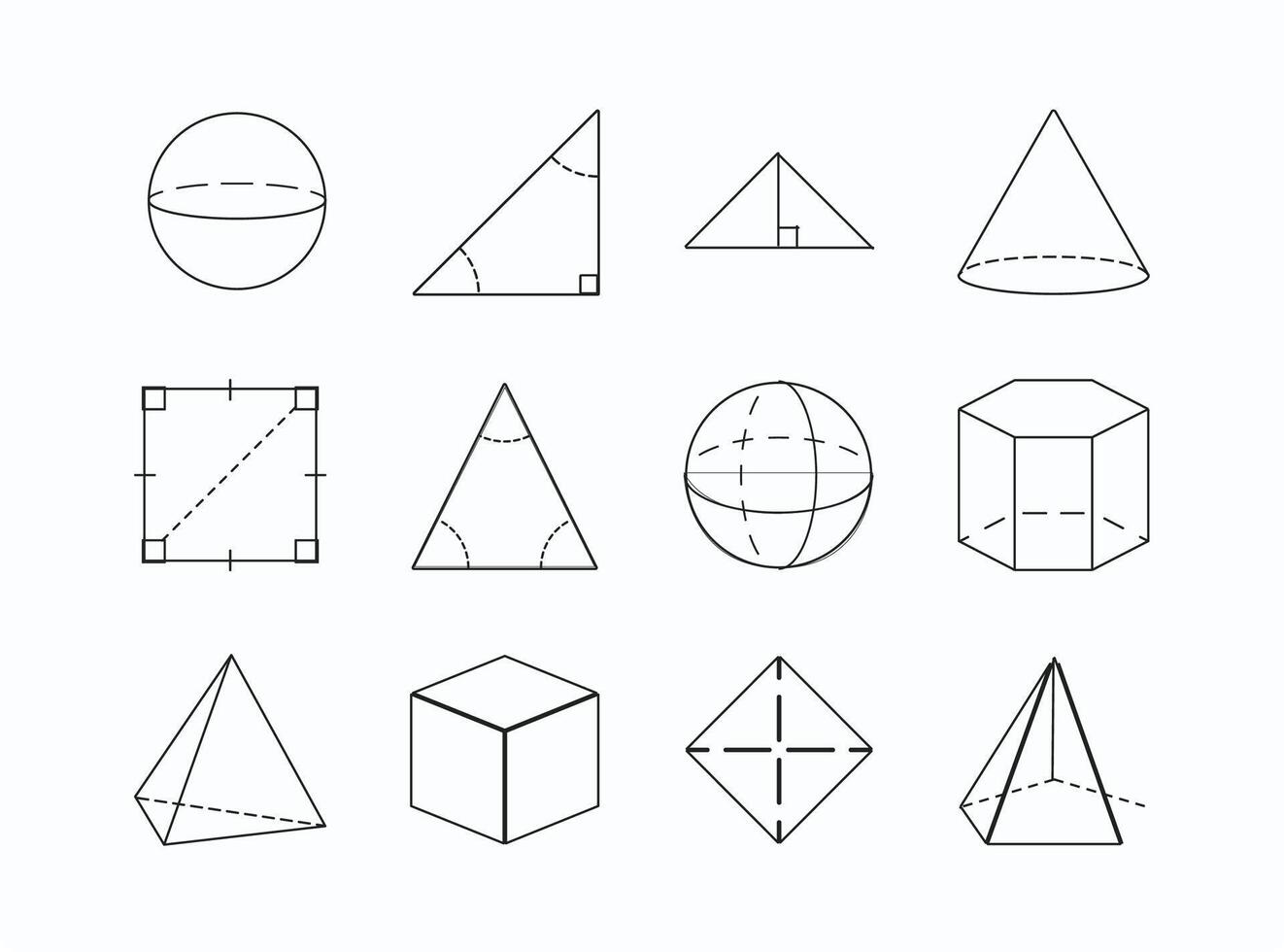 Mathematical Shapes with Angles Geometric Line Art for Web Design vector