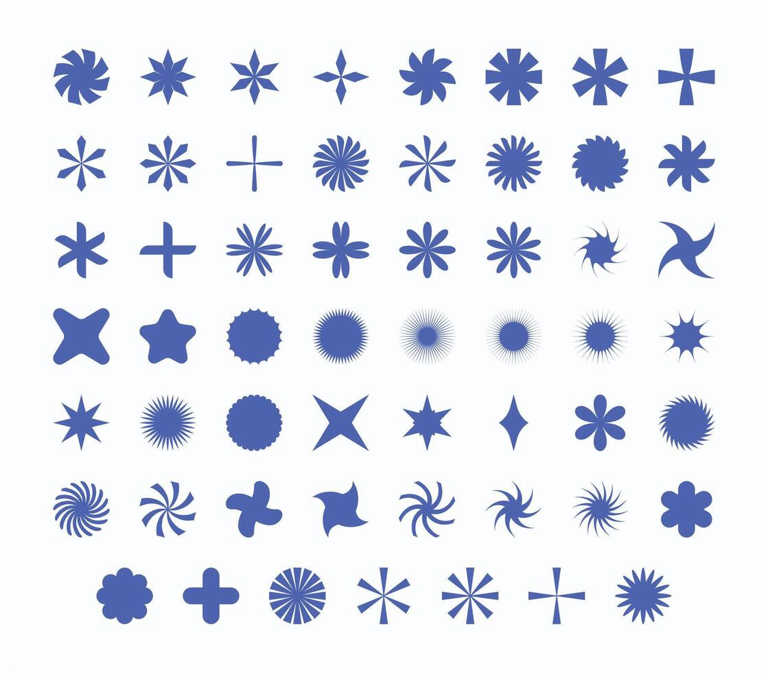 Abstract Neo Brutalism Geometric Shapes with Stars, Flowers and Light Sparks for crative projects vector