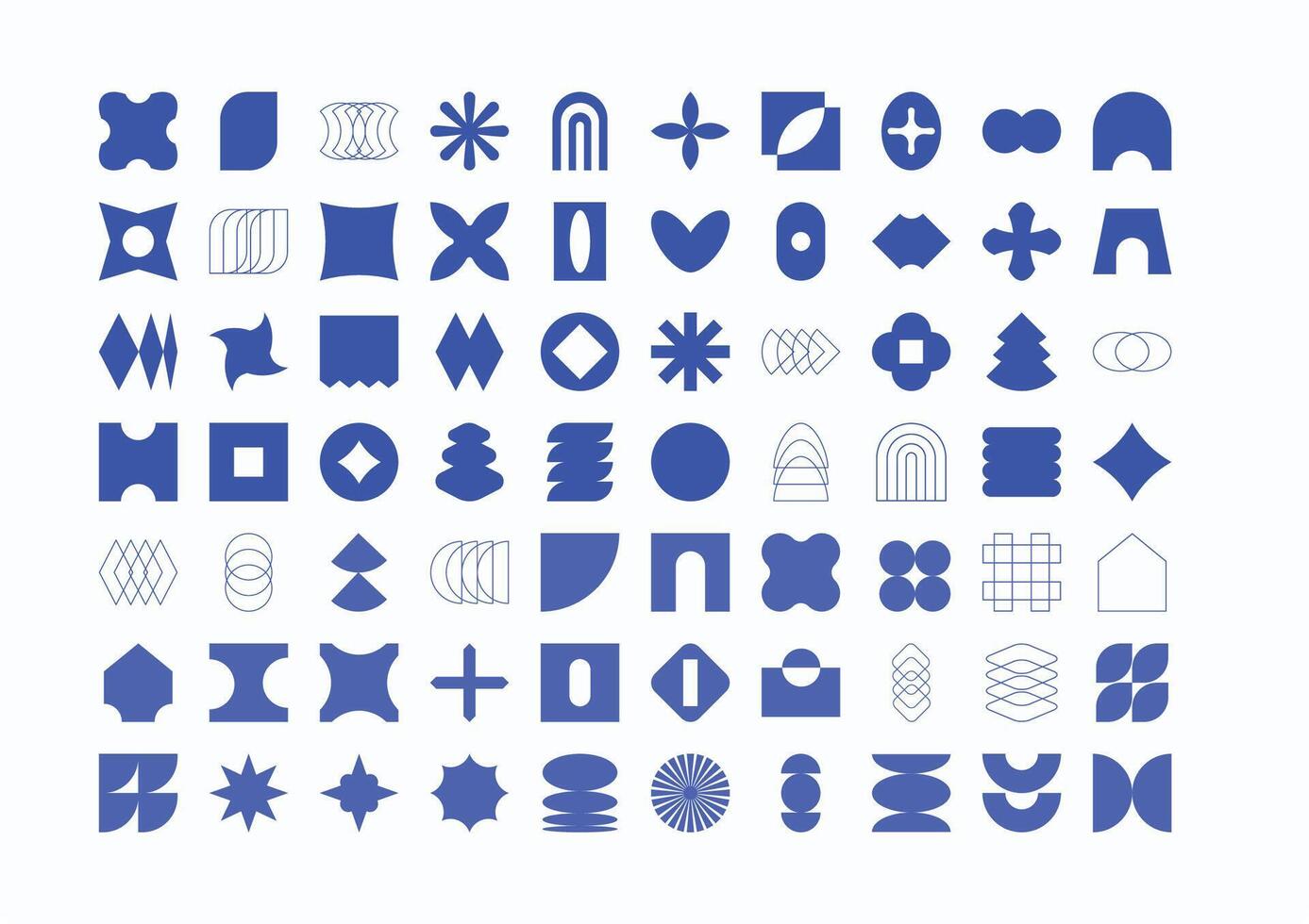 Abstract Neo Brutalism Geometric Shapes Collection in Vibrant Blue Minimalist Design vector