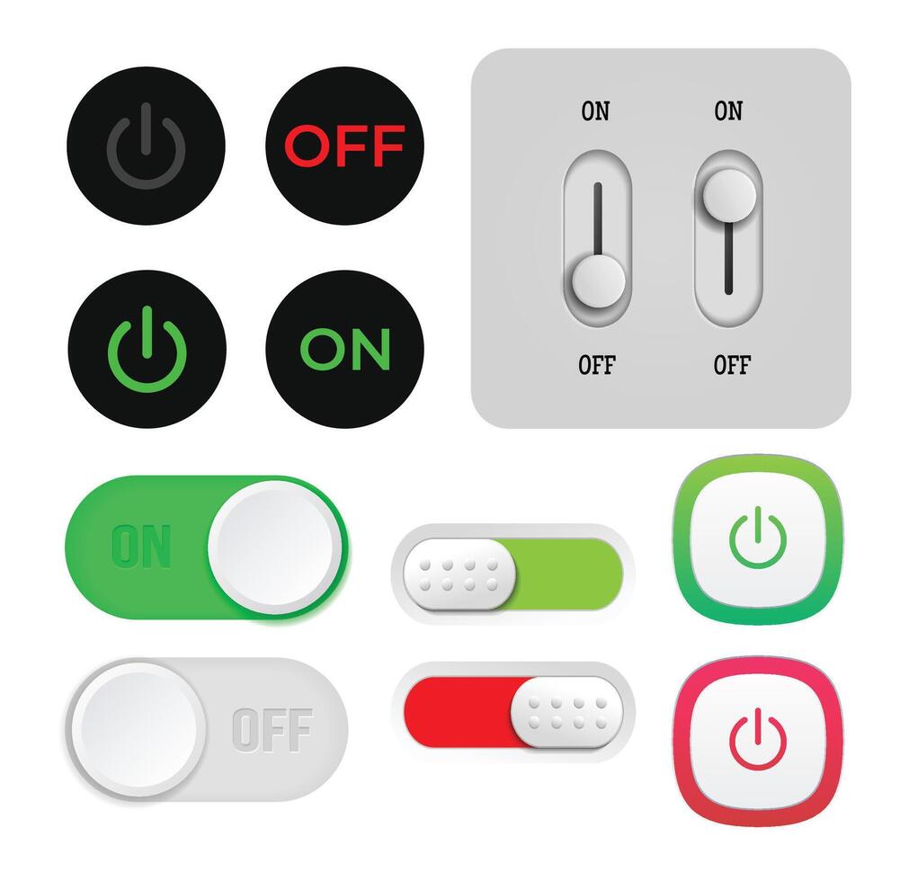 On Off Switch Buttons for Web Design and projects vector