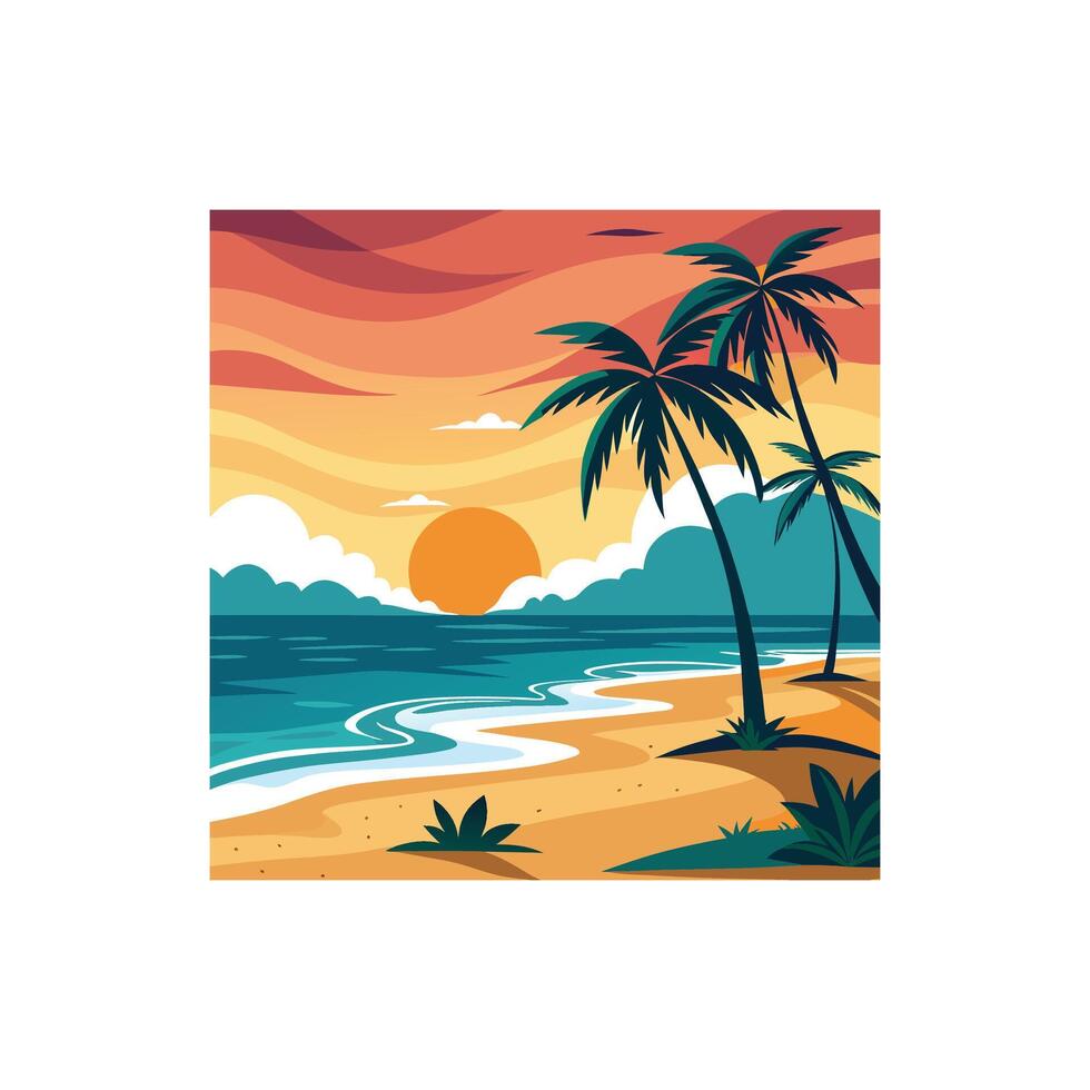 Waves and Sand Peaceful Beach Scene Design vector