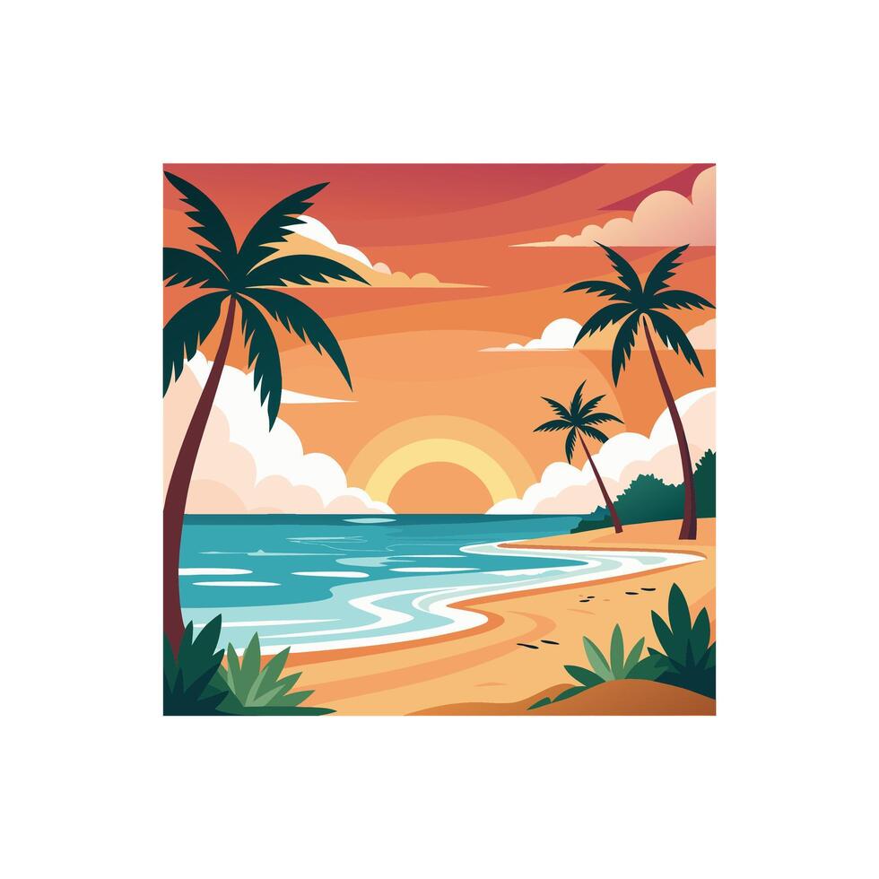 Golden Sunset on the Beach Serene Illustration Design vector