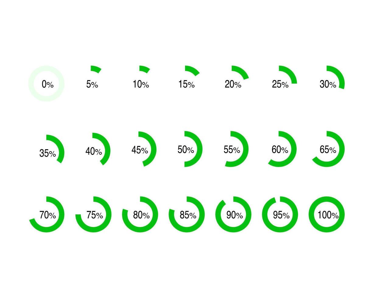 a set of green circles with different percentages vector