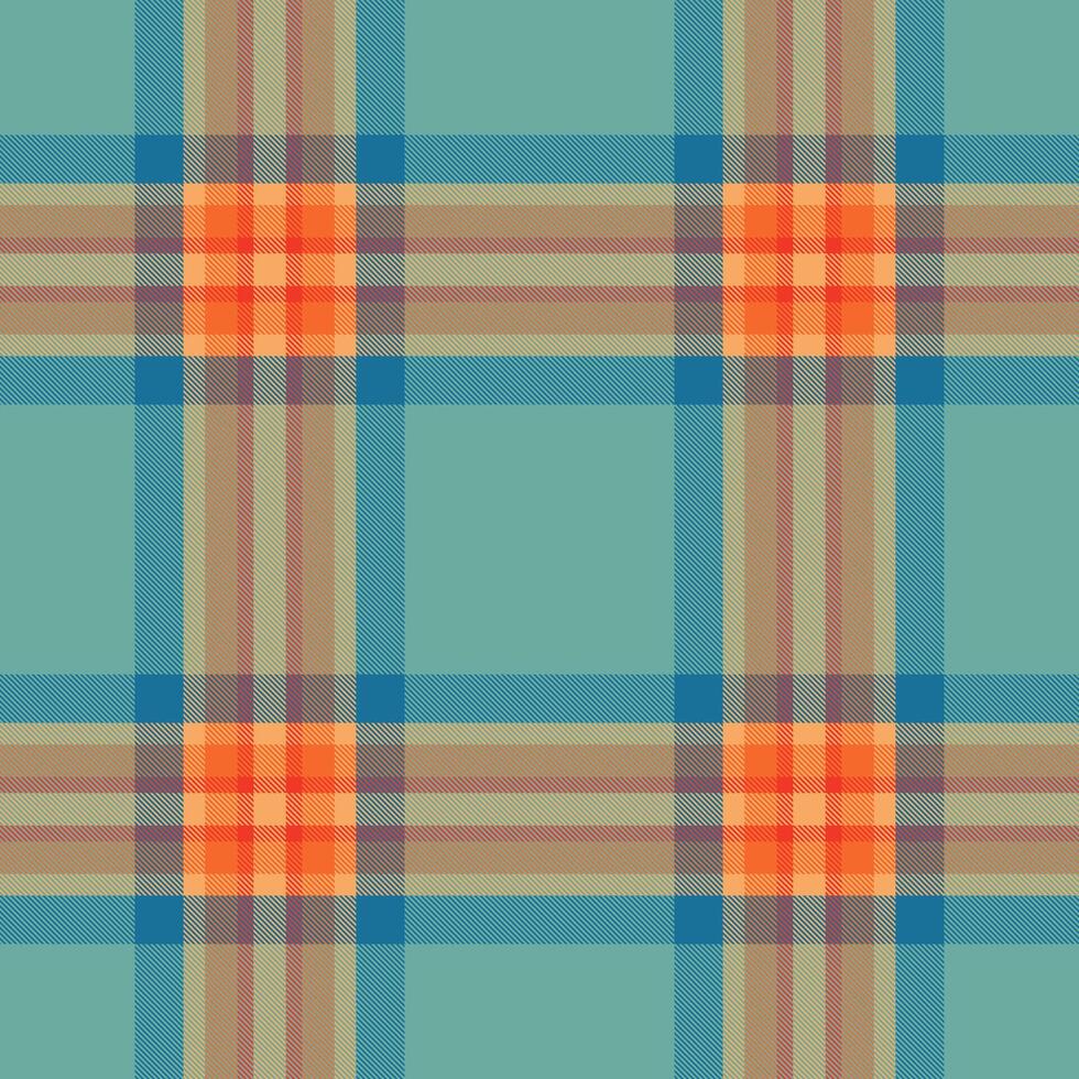 Vibrant teal, orange, and brown plaid pattern. Perfect for textile design, fashion, and website backgrounds. vector