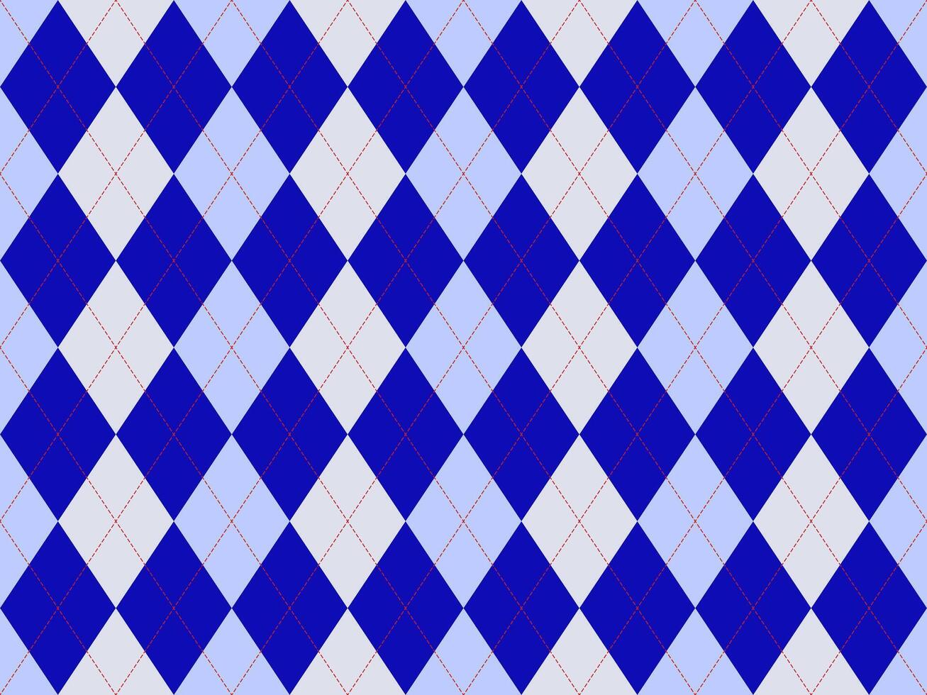 Stylish argyle pattern in blue and light blue hues, accented by thin red dashed lines. Perfect for textile designs, website backgrounds, or adding a touch of sophisticated texture to your projects. vector