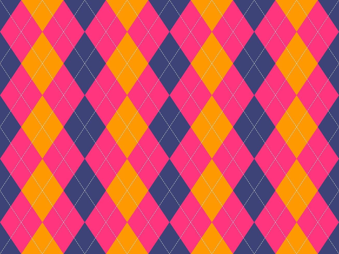 Vibrant argyle pattern in bold pink, orange, and navy blue. Perfect for fashion, textile design, or as a trendy background. vector