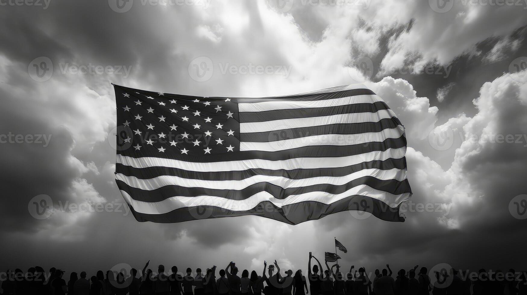people cloud black and white photo