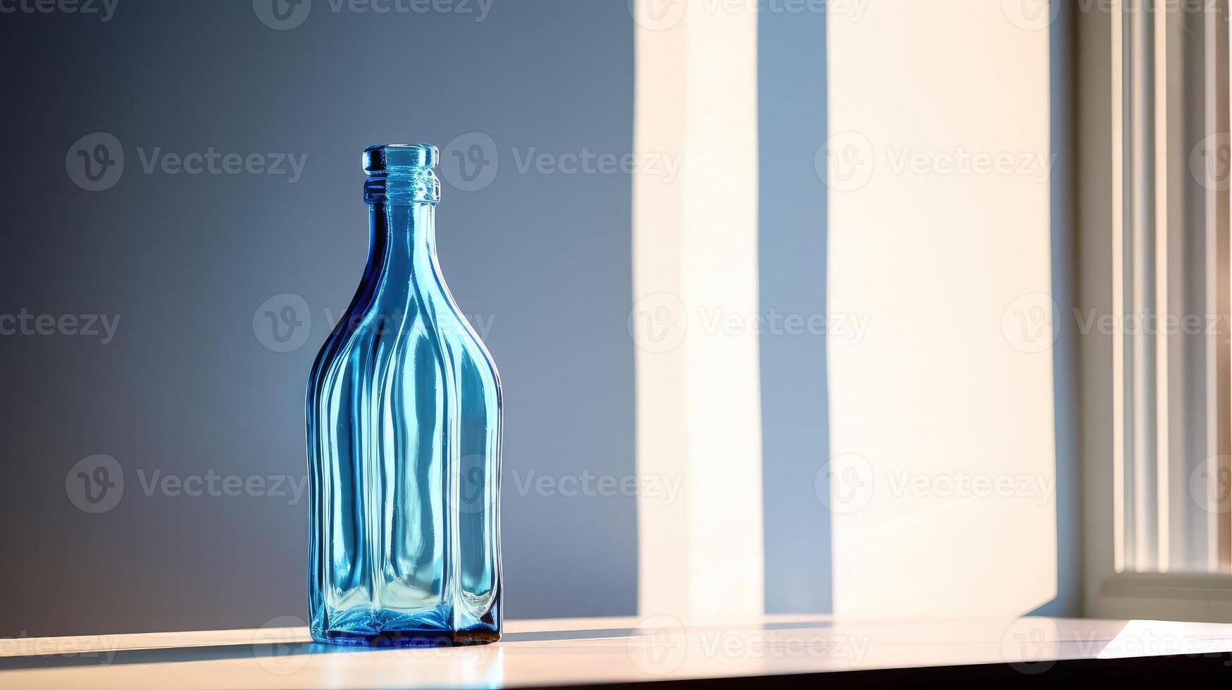 windowsill blue glass bottle photo