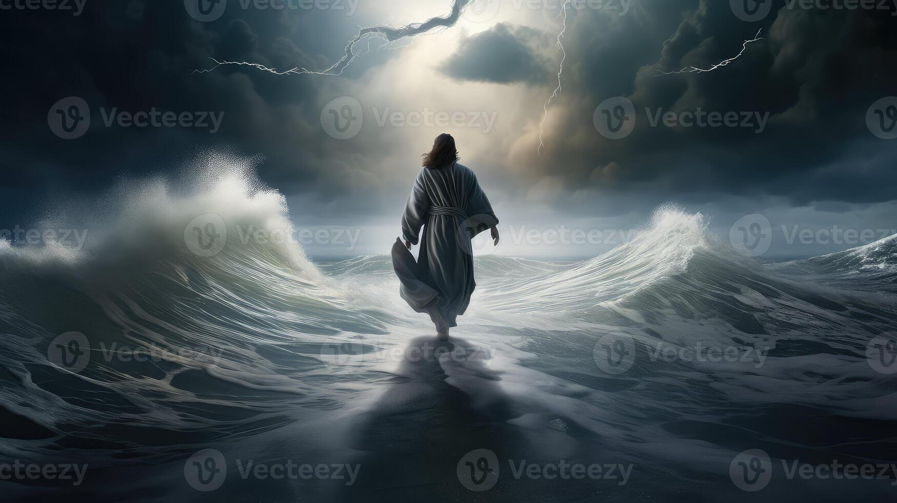 storm jesus walking on water photo