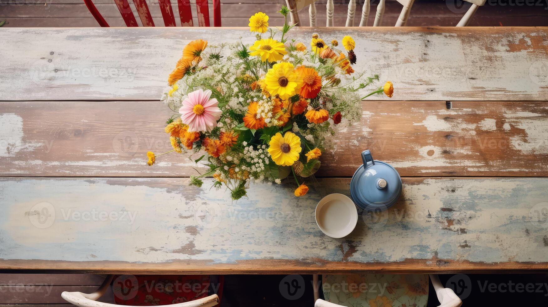 wooden kitchen table top view photo