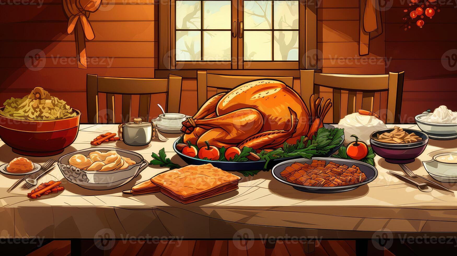 roasted thanksgiving table cartoon photo