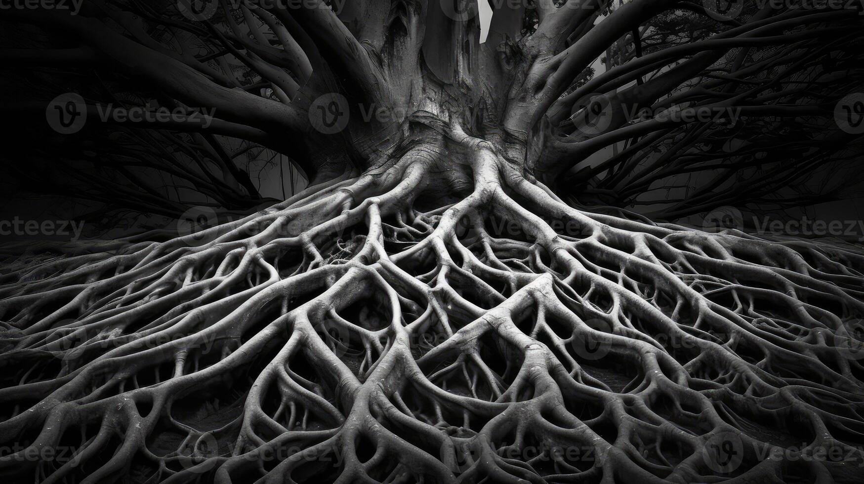 nature black and white tree with roots photo