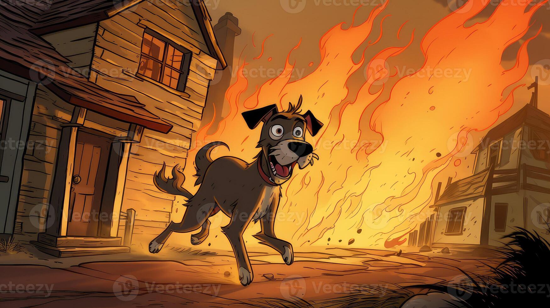 dog house on fire cartoon photo