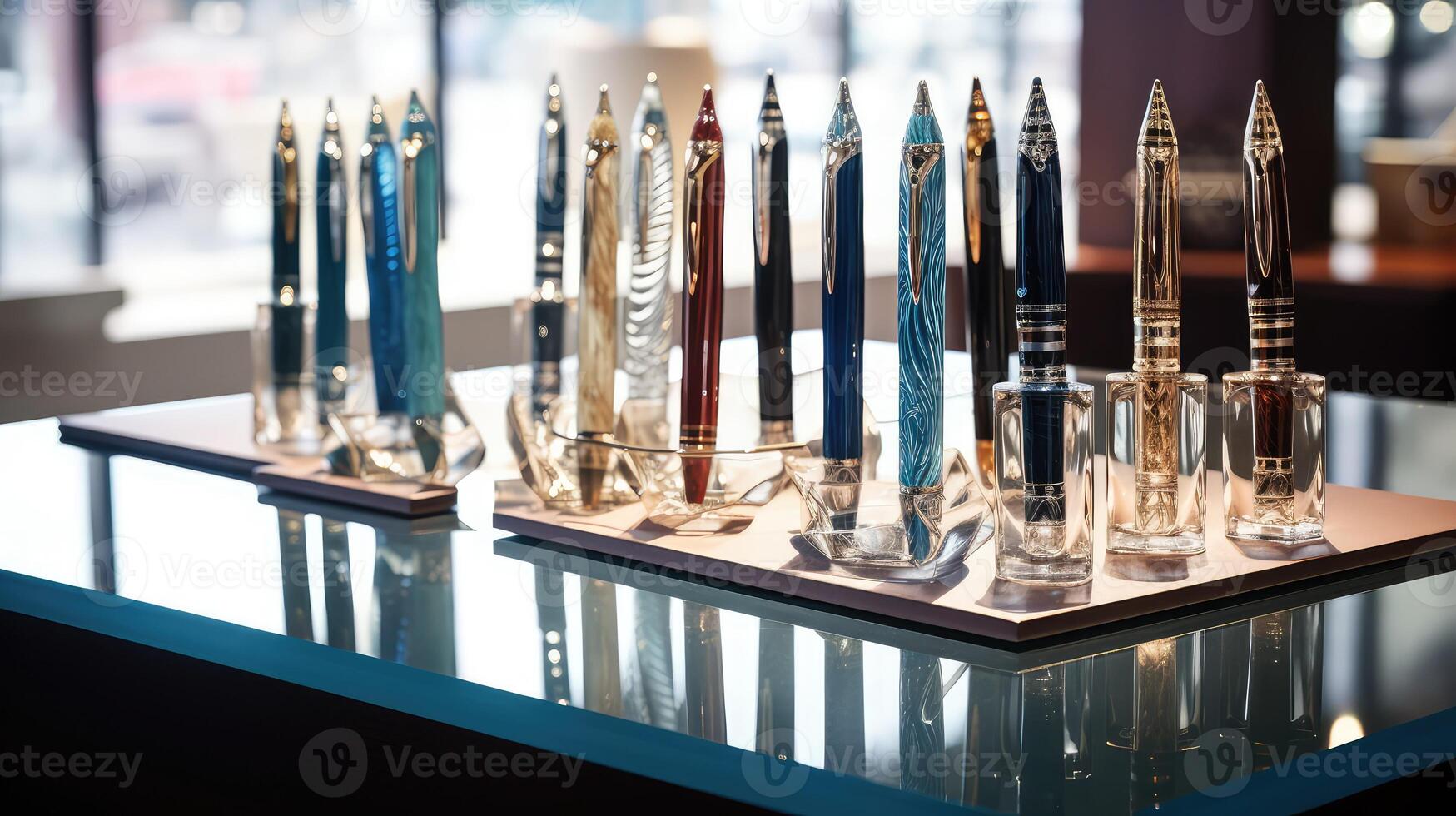 glass pens on table photo