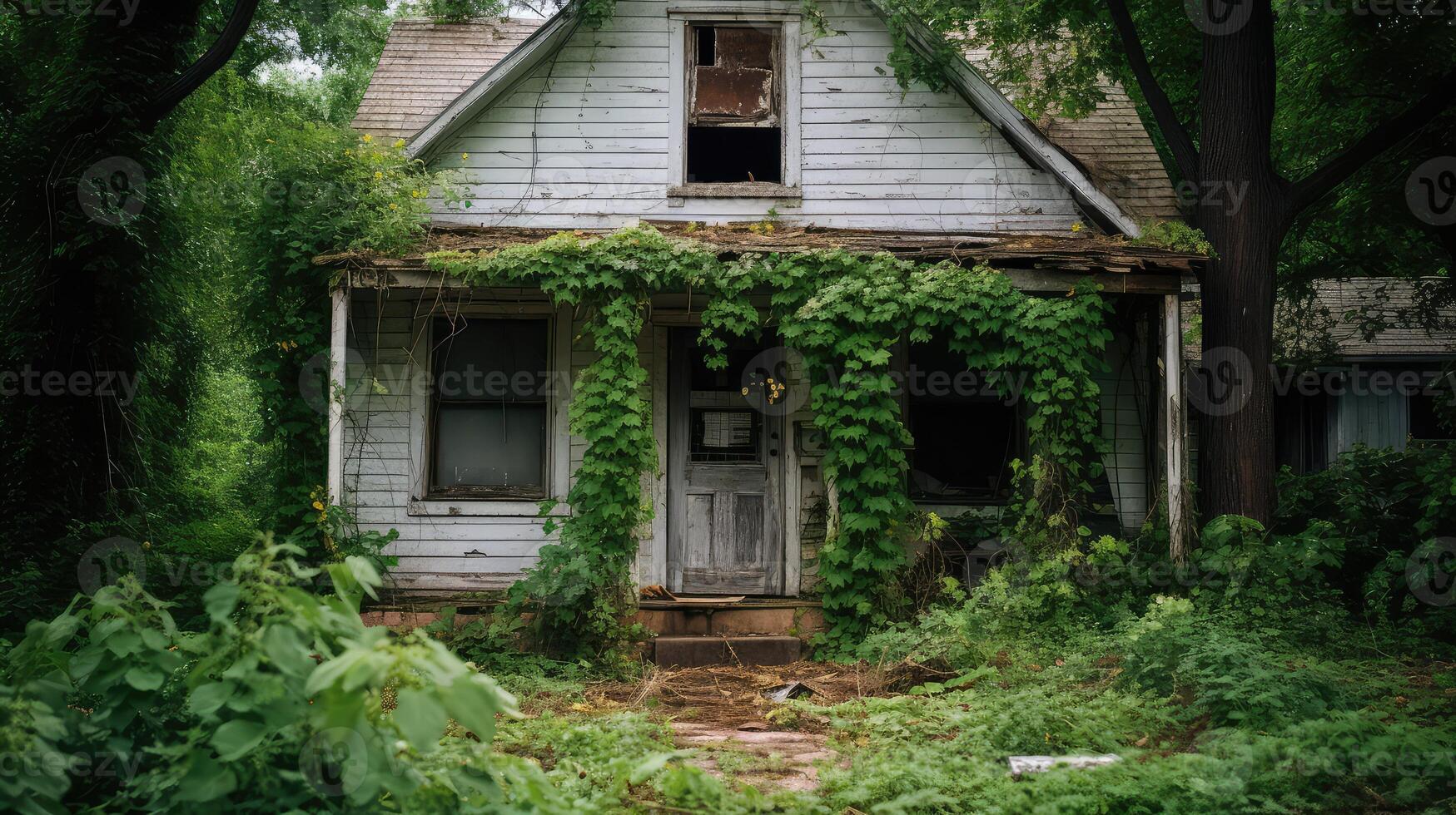 derelict abandoned house boarded up photo
