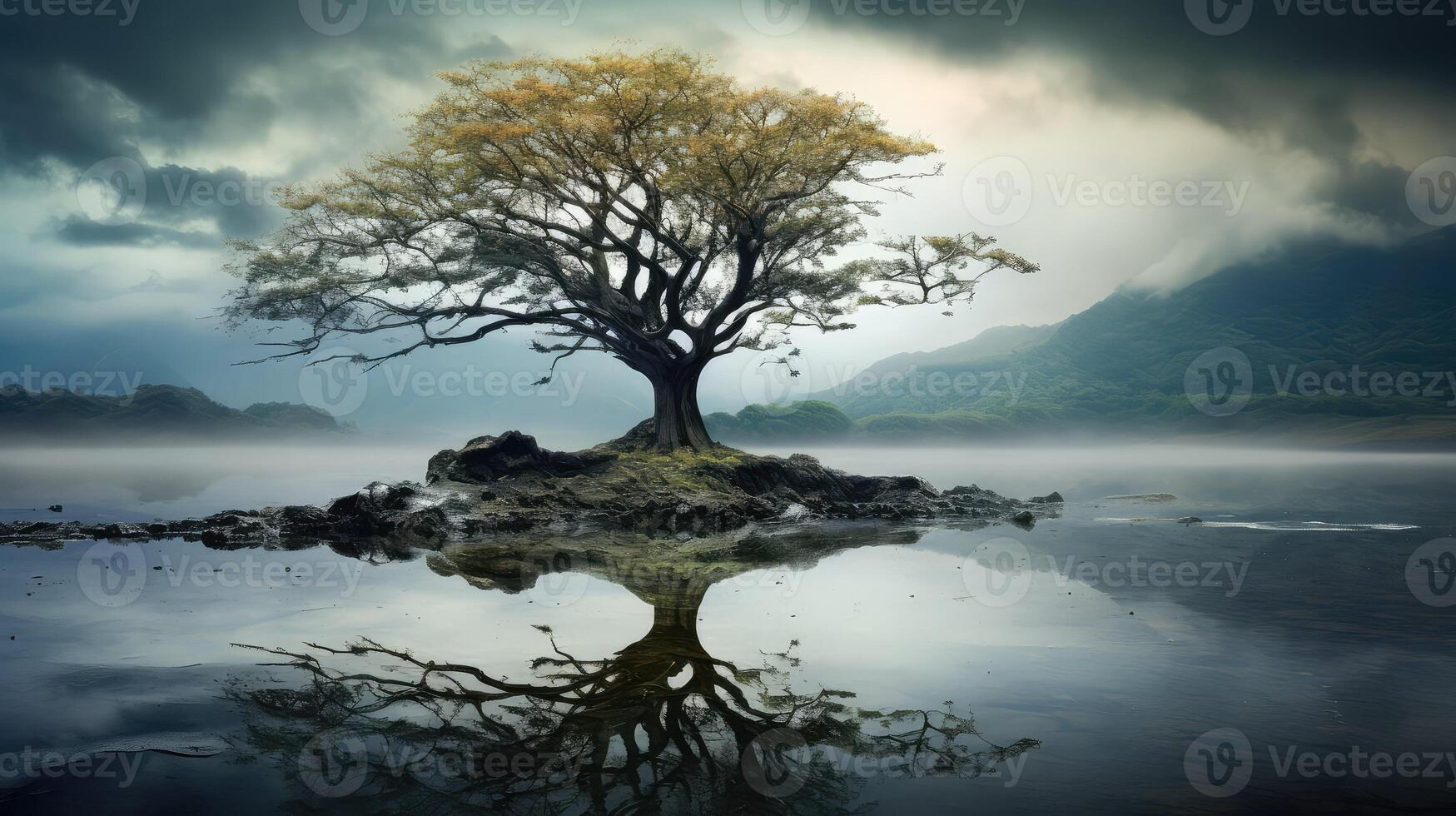 tranquil tree by water photo