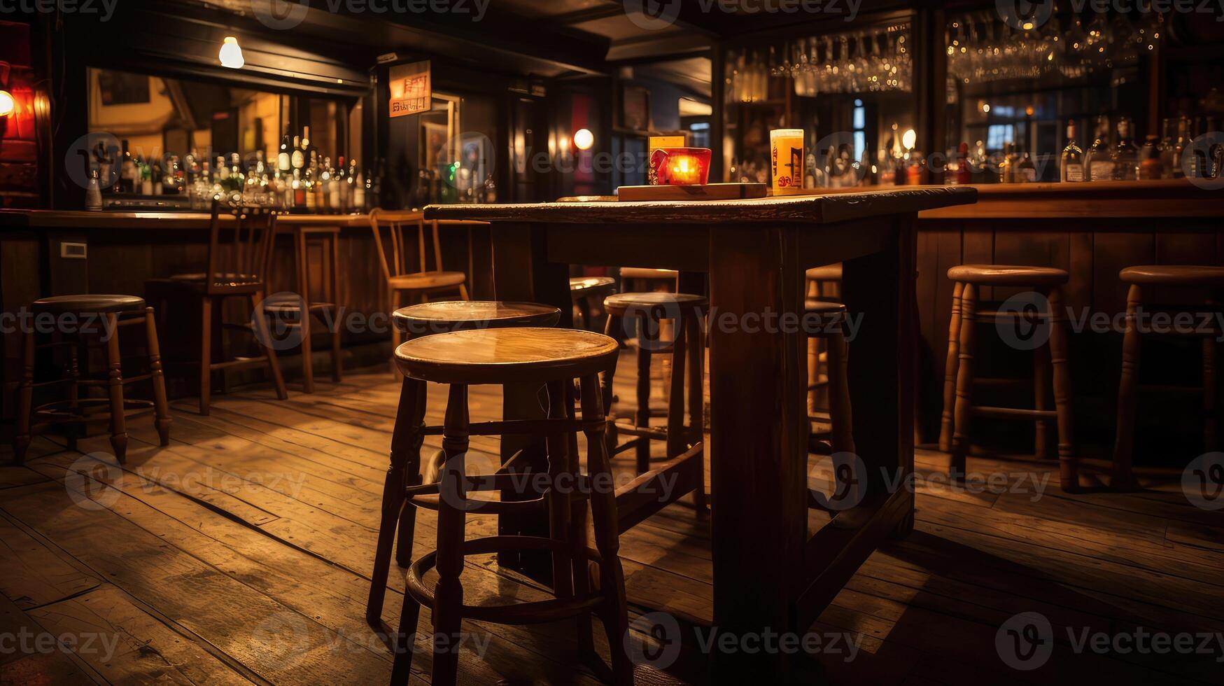 wooden table in bar photo