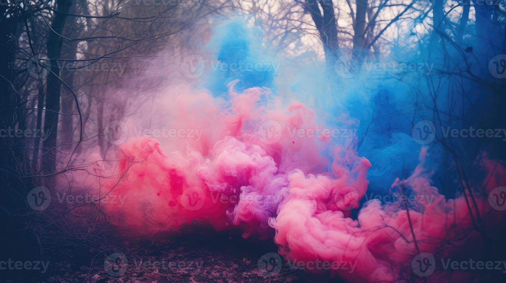 forest pink blue smoke photo
