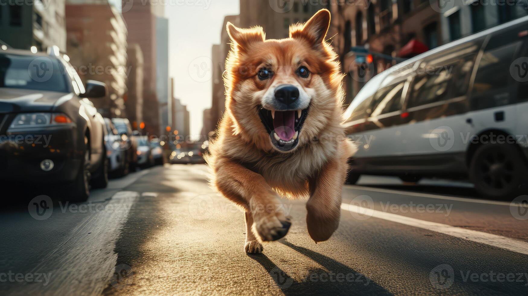 city dog on road photo