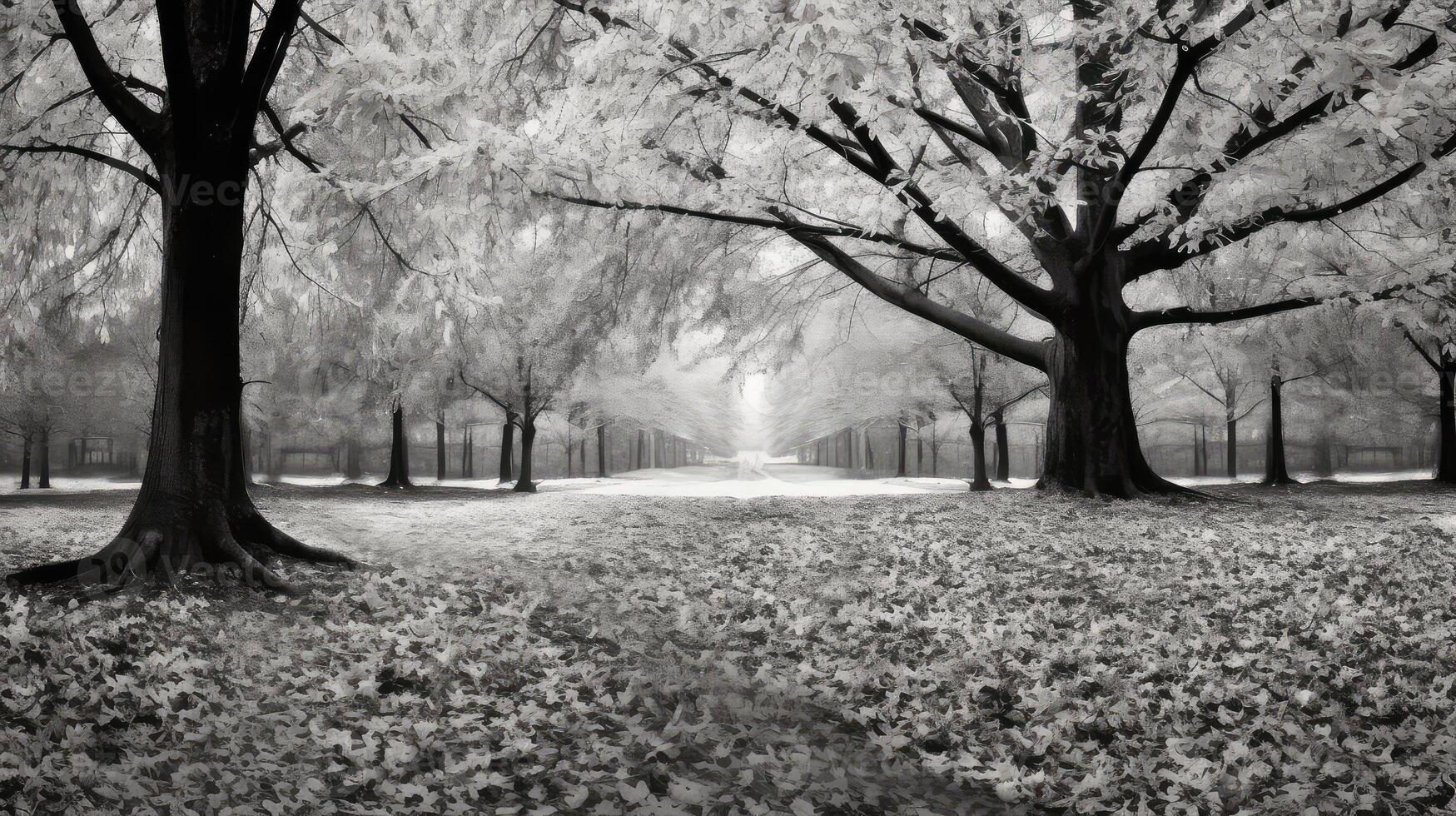 leaves trees black and white photo