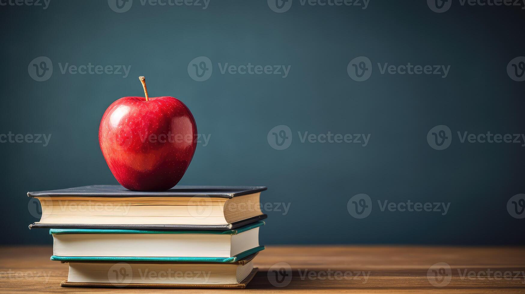 knowledge stack of books with apple photo