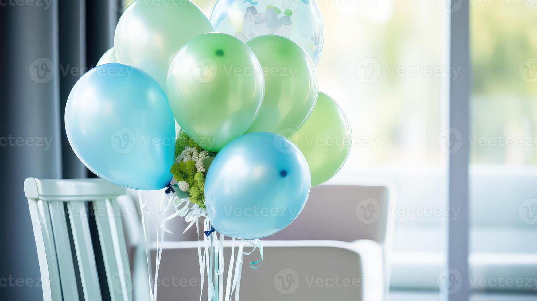 celebration green and blue balloons photo