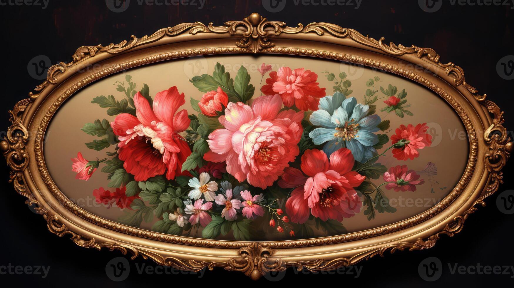 bouquet gold frame oval photo
