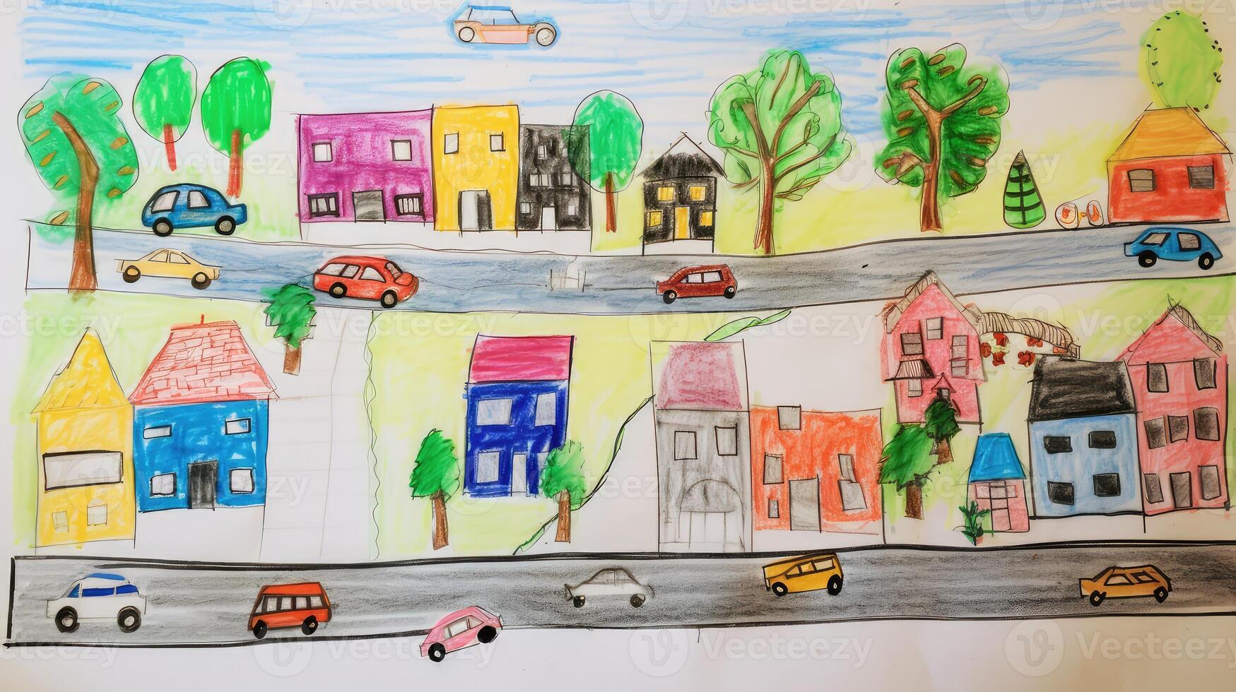 houses drawn road photo