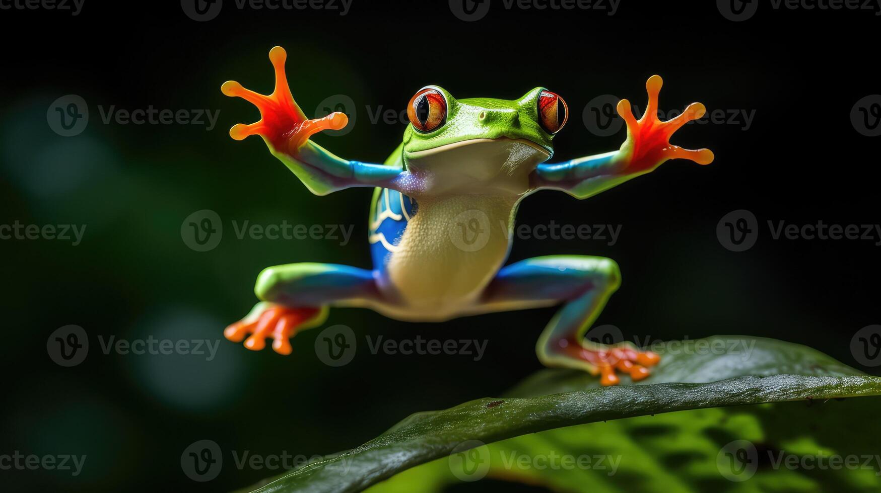 jump red eyed tree frog photo