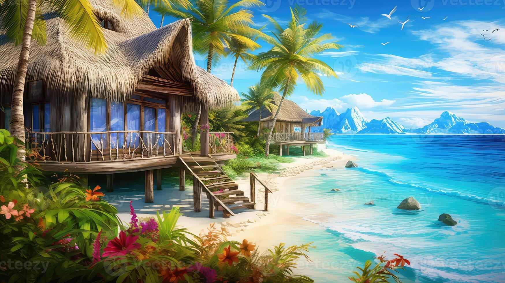 tropical houses beach photo