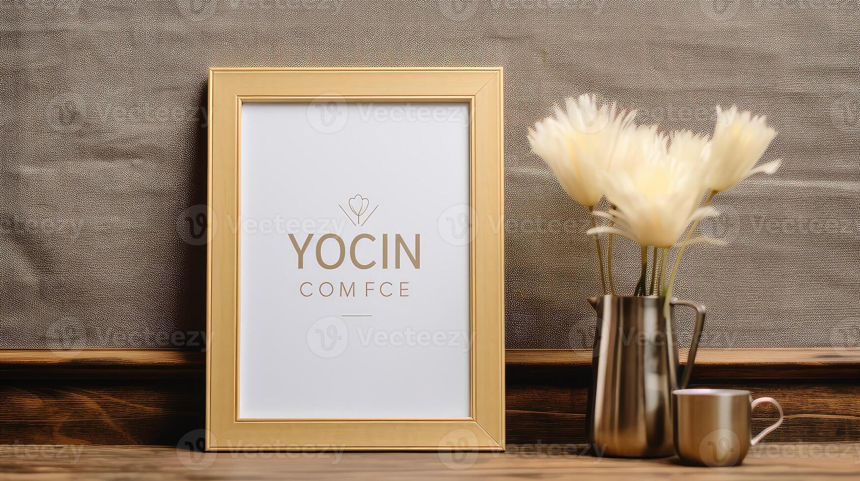 table gold picture frame mockup photo