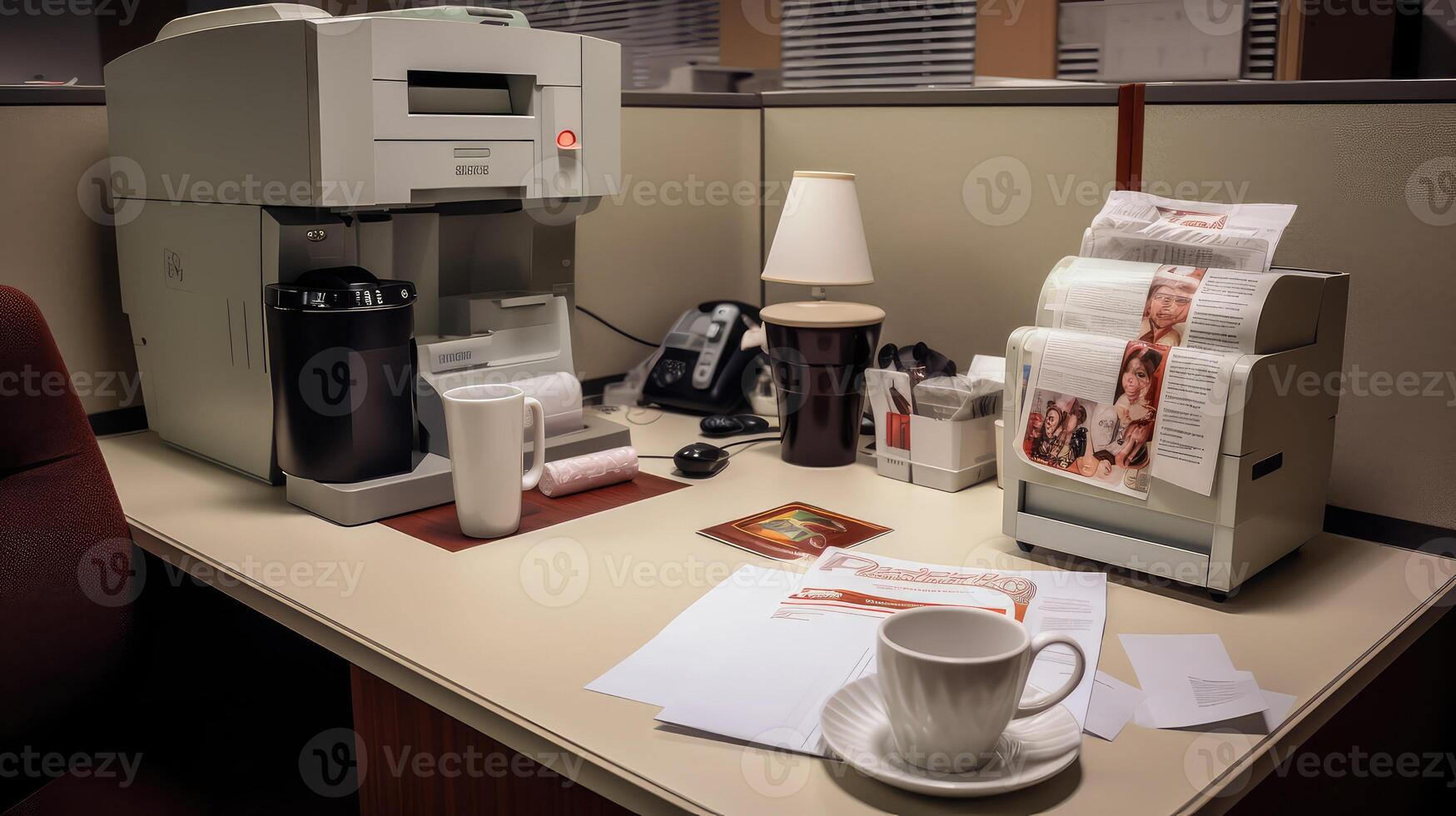 papers coffee pot office photo