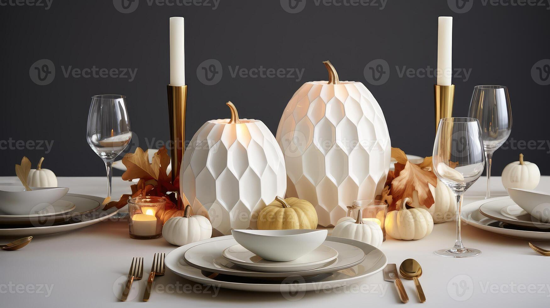 setting white pumpkin table photo