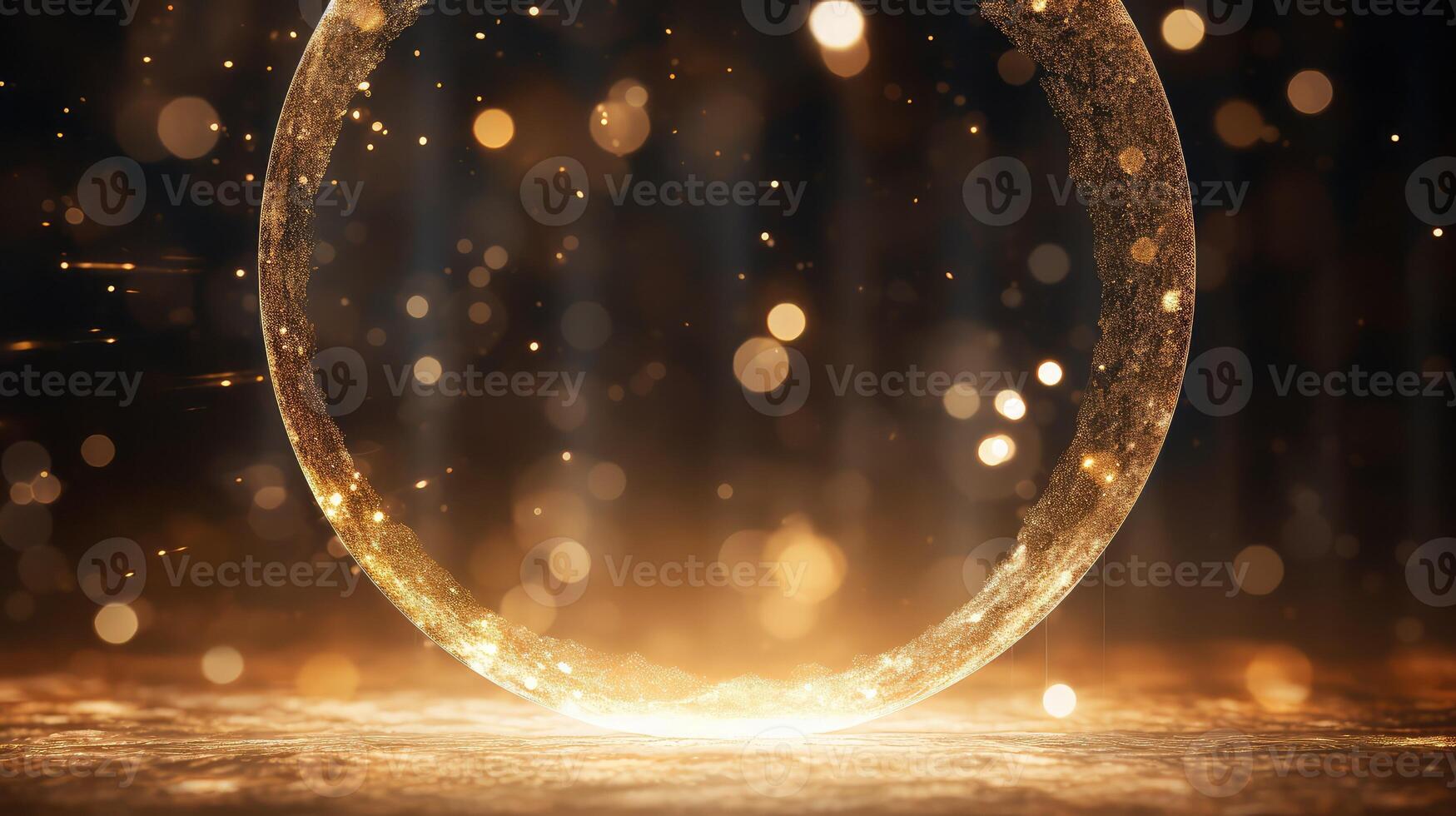 suspended transparent gold glitter circle photo