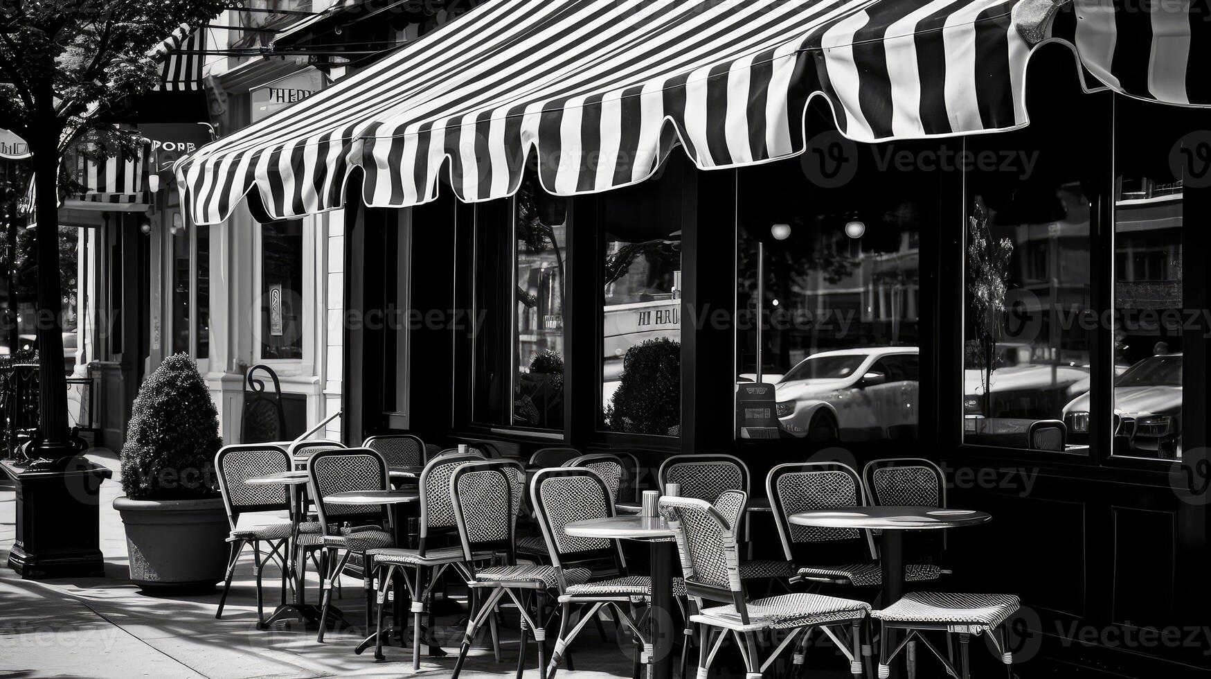 cafe black and white diagonal stripes photo