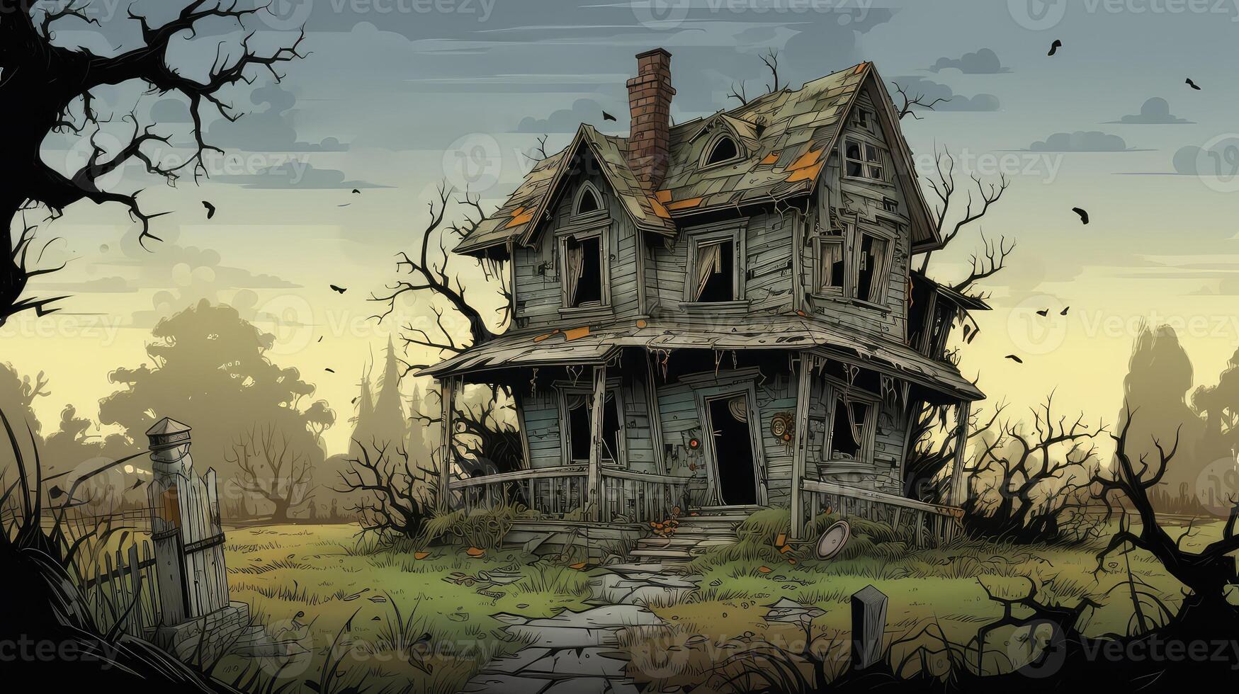 dilapidated abandoned house cartoon photo