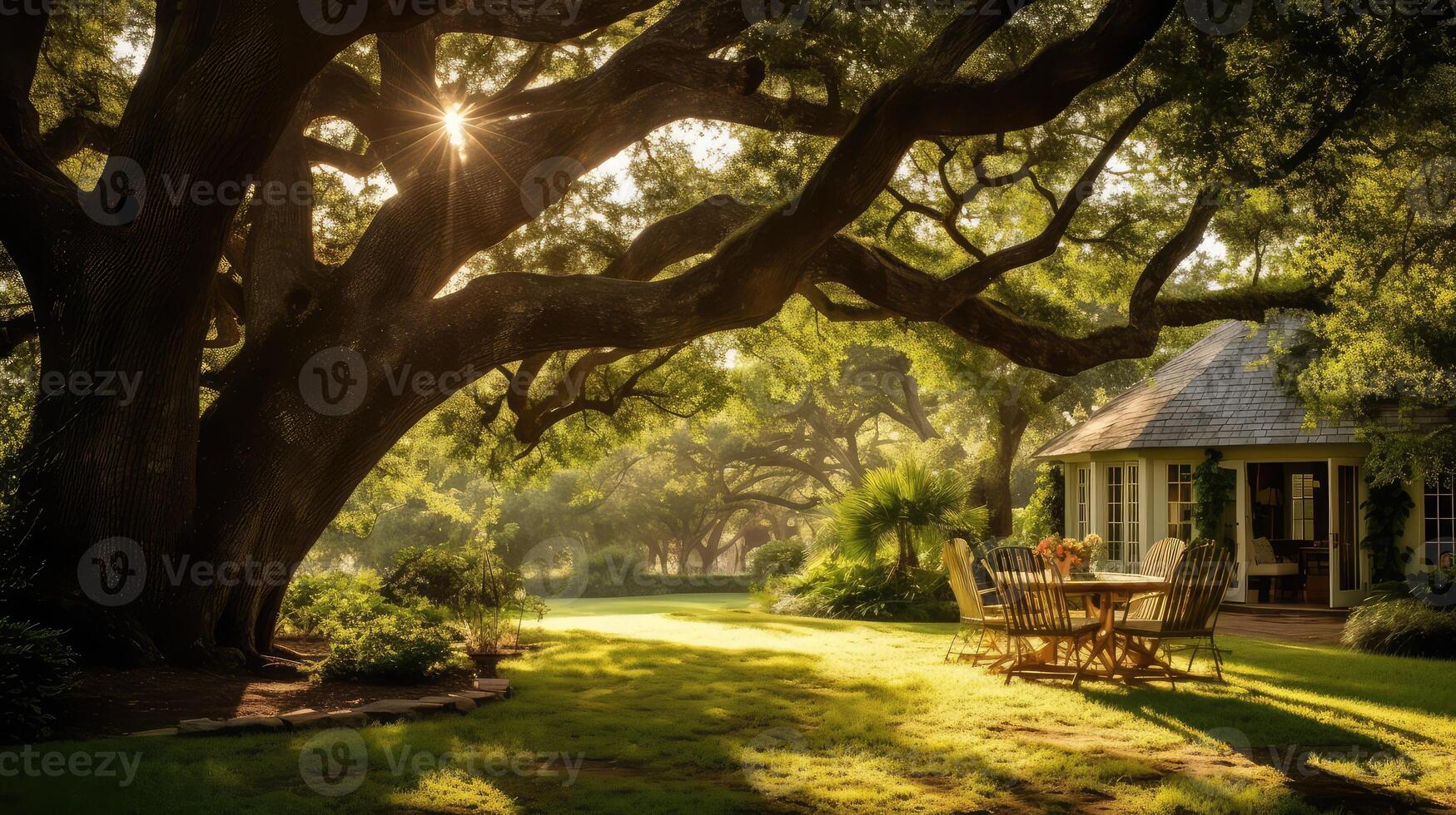 cottage tree shade house photo